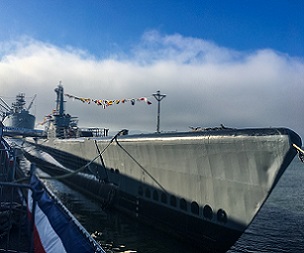 A submarine moored up. Photo by Thomas Haas on free photo website Unsplash.