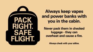 The UK Civil Aviation Authority logo urging plane passengers to Pack Right for a Safe Flight